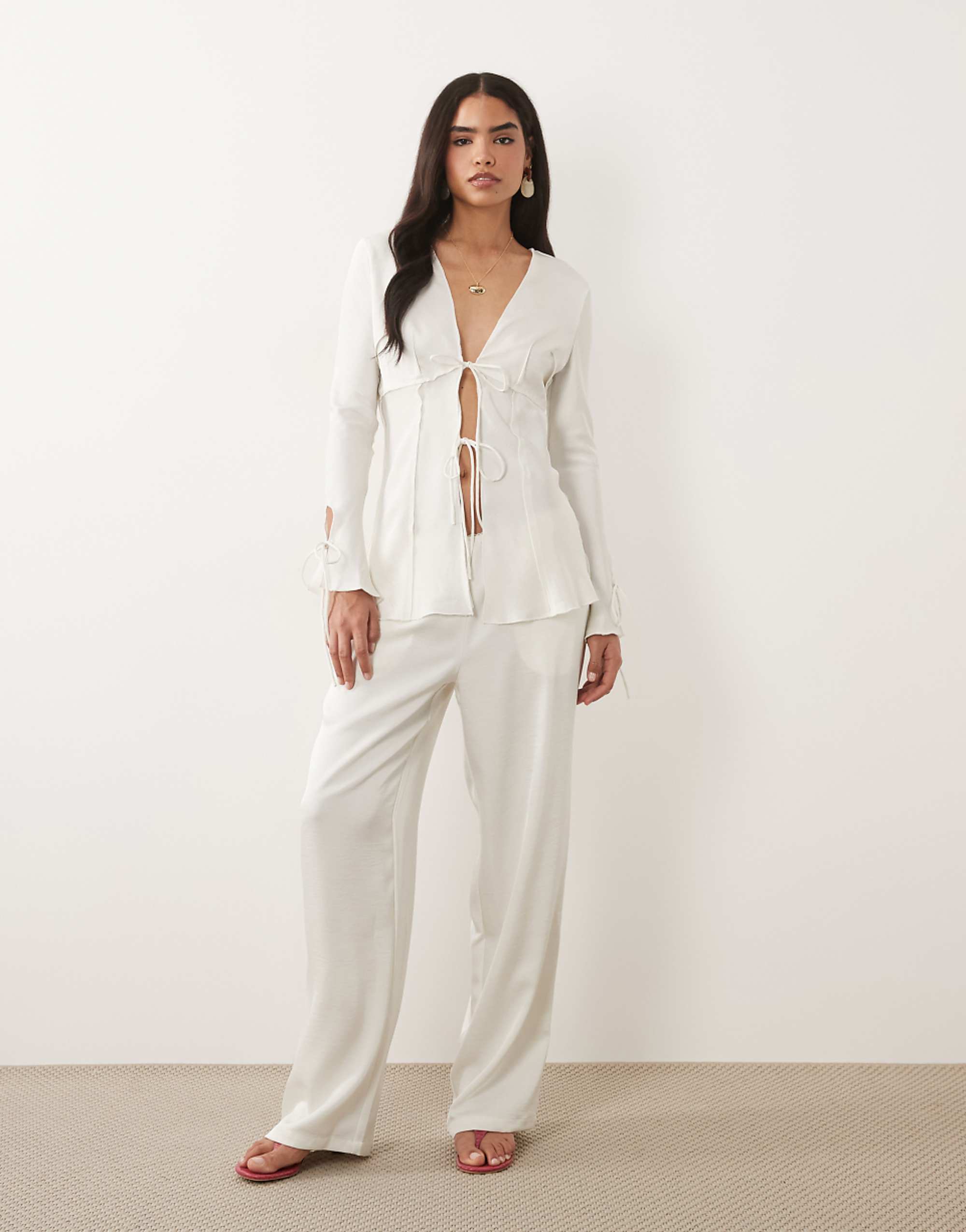 Lioness in Bloom Satin Low Rise Relaxed Leg Pants in Porcelain - Part of a Set