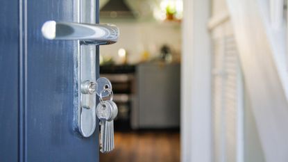 front door with keys in