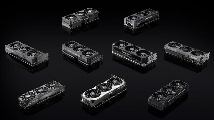 An array of Nvidia RTX 4080 Super GPUs on a black reflective surface