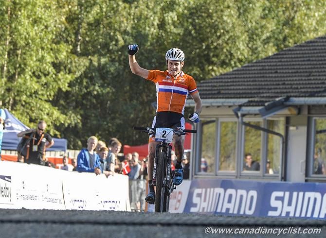 Michiel van der Heijden (Netherlands) wins the under 23 men's cross country at the UCI Mountain Bike World Championships