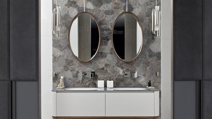 Luxury bathroom mirror ideas in project by Ariana Ahmad including Aretha Suspension and Galliano Pendant