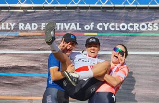 The podium celebration for elite women at 2022 Pan-American Cyclocross Championships