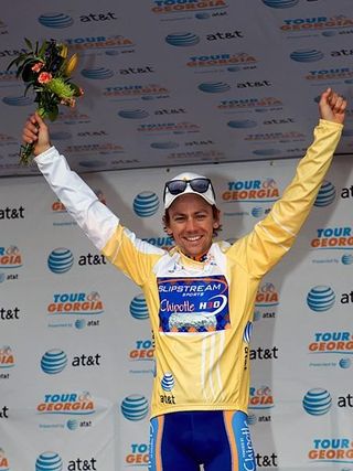 Trent Lowe (High Road) in yellow at the Tour de Georgia this year