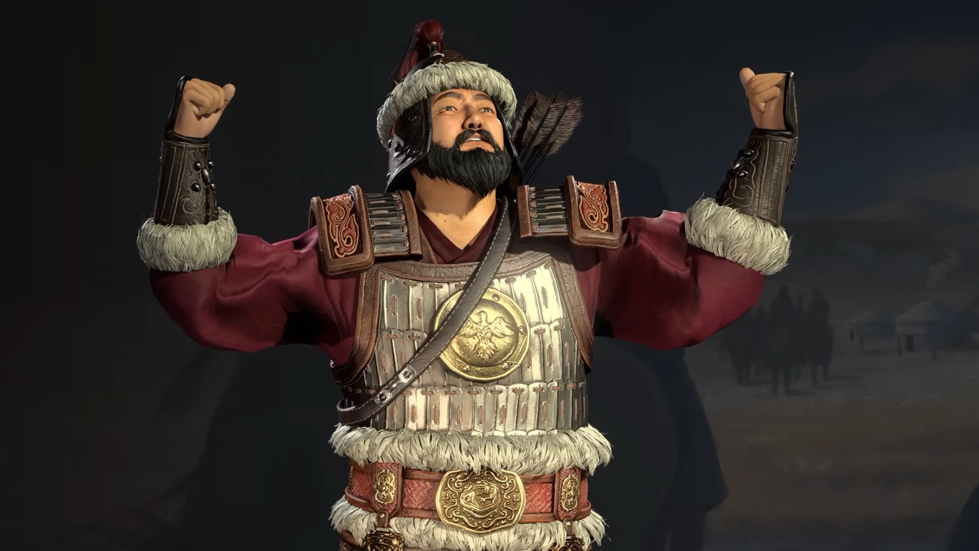 Genghis Khan is a triumphant pose in Civ 7.