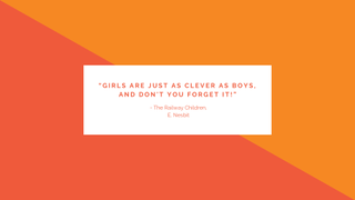 A children's book quote from The Railway Children by E. Nesbit set on a red, white and orange background.