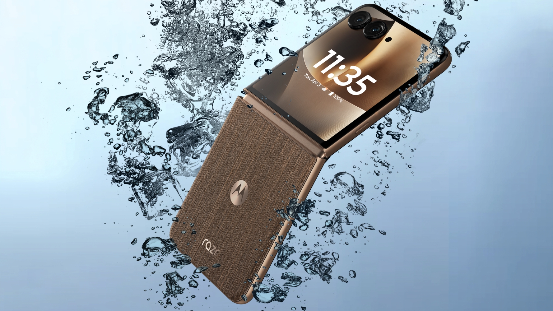 The Motorola Razr Ultra 2026 submerged in water