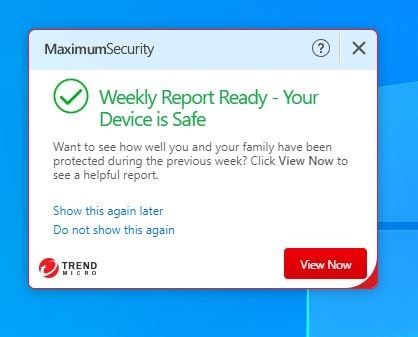 Trend Micro's popup notification on a Windows computer