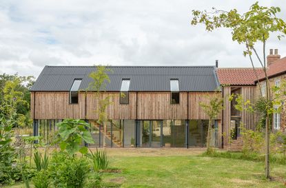 beck farm sustainable architecture side with timber cladding