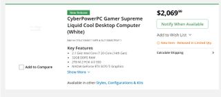 A Cyberpower PC listing on B&H webpage.