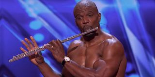 Terry Crews flexed his bare chest during the Celebrity Softball Game, then  he struck out