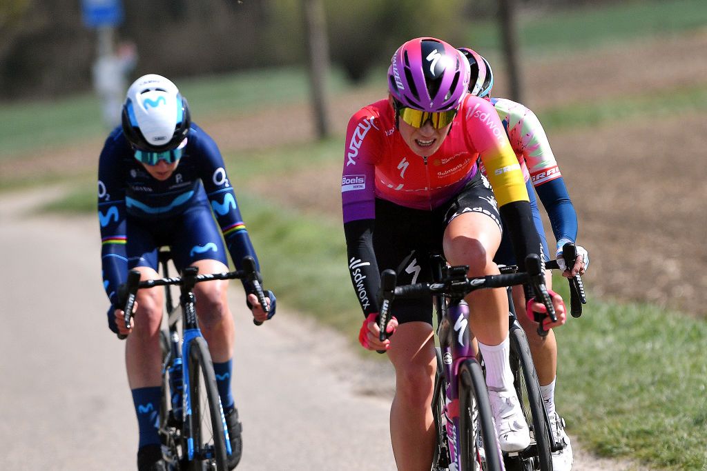 VALKENBURG NETHERLANDS APRIL 10 Demi Vollering of Netherlands and Team SD Worx competes in the breakaway during the 8th Amstel Gold Race Ladies Edition 2022 a 1285km one day race from Maastricht to Valkenburg UCIWWT AGR2022 on April 10 2022 in Valkenburg Netherlands Photo by Luc ClaessenGetty Images