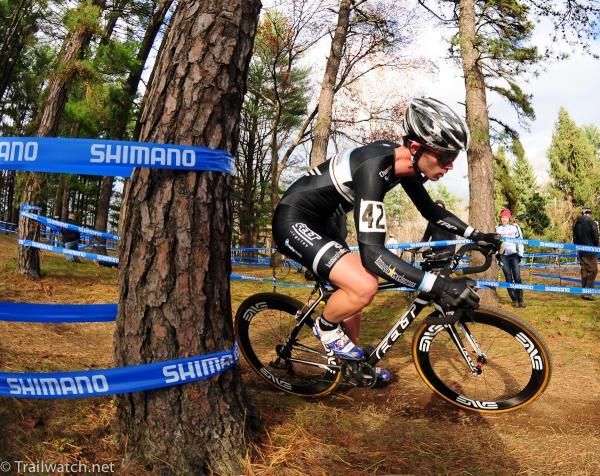 Nick Keough (Keoughcyclocross.com) rounding a tight turn