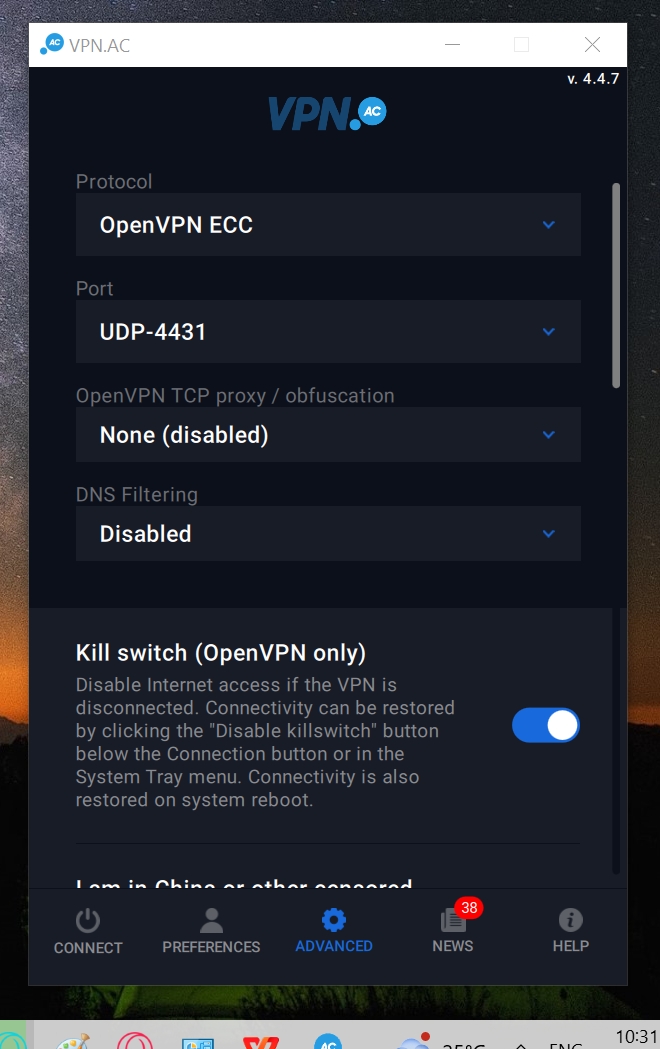 VPN.AC in use