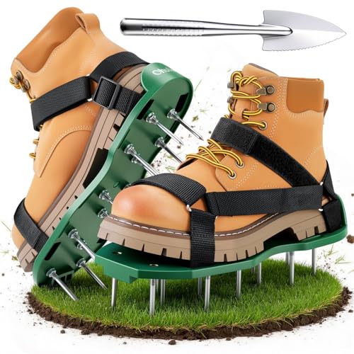 Ohuhu Lawn Aerator Shoes With Stainless Steel Shovel, Pre-Assembled Aerator Shoes for Effective Lawn Aeration, Heavy Duty Spiked Sandals With Hook &amp;amp; Loop Straps Universal Size for Yard Lawn Garden