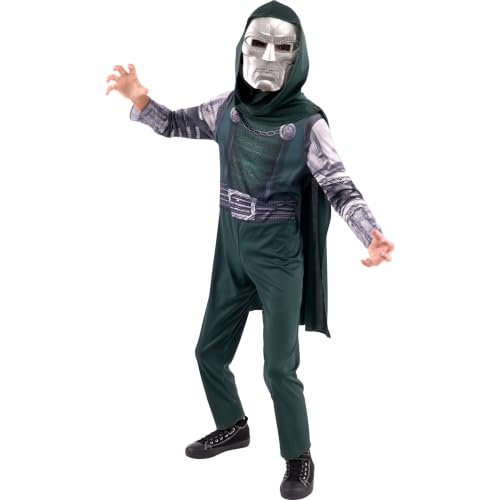 Marvel Doctor Doom Official Youth Halloween Costume - Premium Quality Printed Jumpsuit With Plastic Mask