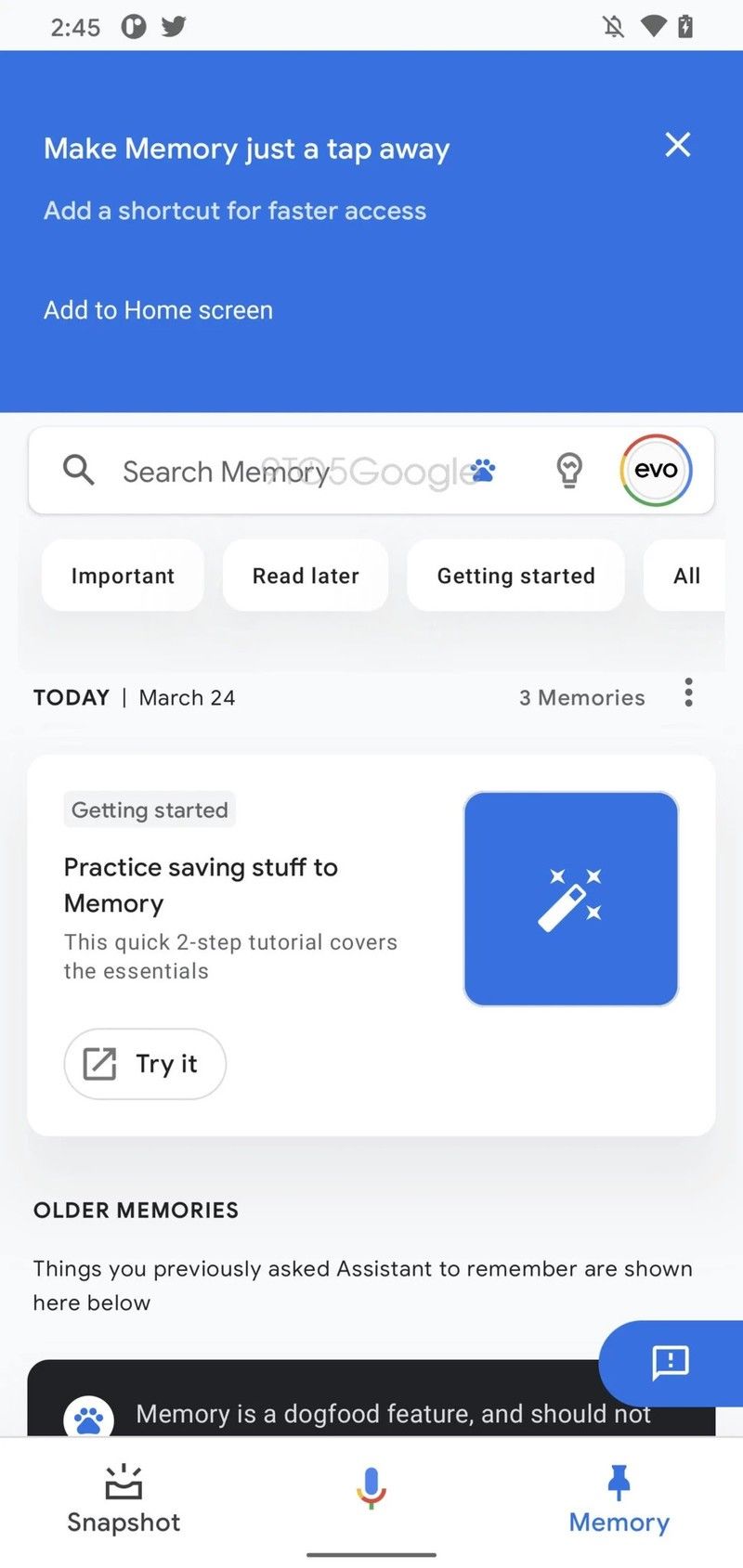 Google Assistant Memory Feed