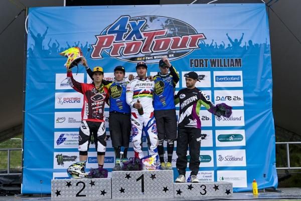 Elite men's podium at the Fort William round of the 4X ProTour