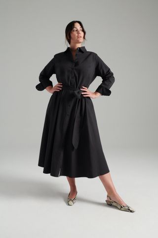 Poplin Shirtdress in Black - Black / B / 14