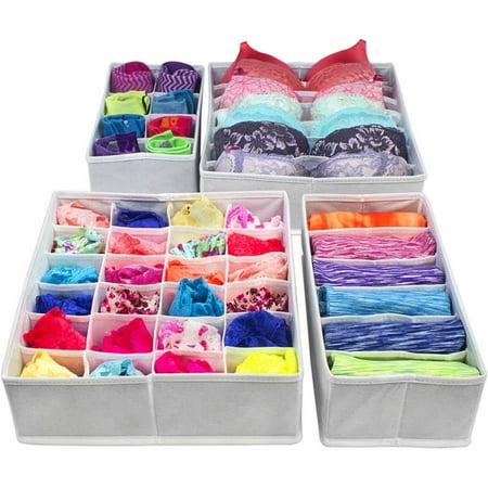 Sorbus Set of 4 Foldable Drawer Dividers, Storage Boxes, Closet Organizers, Under Bed Organizer, for Clothing, Shoes, Underwear, Bra, Socks and Ties (white)