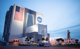 NASA's Artemis 1 moon rocket nears Kennedy Space Center's Vehicle Assembly Building on Sept. 27, 2022 after rolling off Launch Pad 39B to ride out Hurricane Ian.
