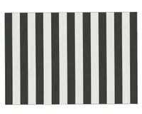 A black and white striped outdoor rug