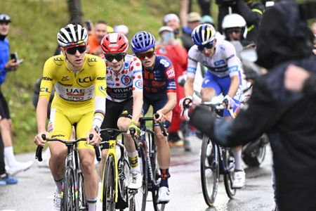 Slovenian Tadej Pogacar of UAE Team Emirates and Danish Jonas Vingegaard Hansen of Team Visma-Lease a Bike pictured in action during stage 19 of the 2025 Tour de France cycling race, from Albertville to La Plagne (130km), on Friday 25 July 2025 in France. The 112th edition of the Tour de France starts on Saturday 5 July in Lille, France, and will finish in Paris, France on the 27th of July. BELGA PHOTO JASPER JACOBS (Photo by JASPER JACOBS / BELGA MAG / Belga via AFP)