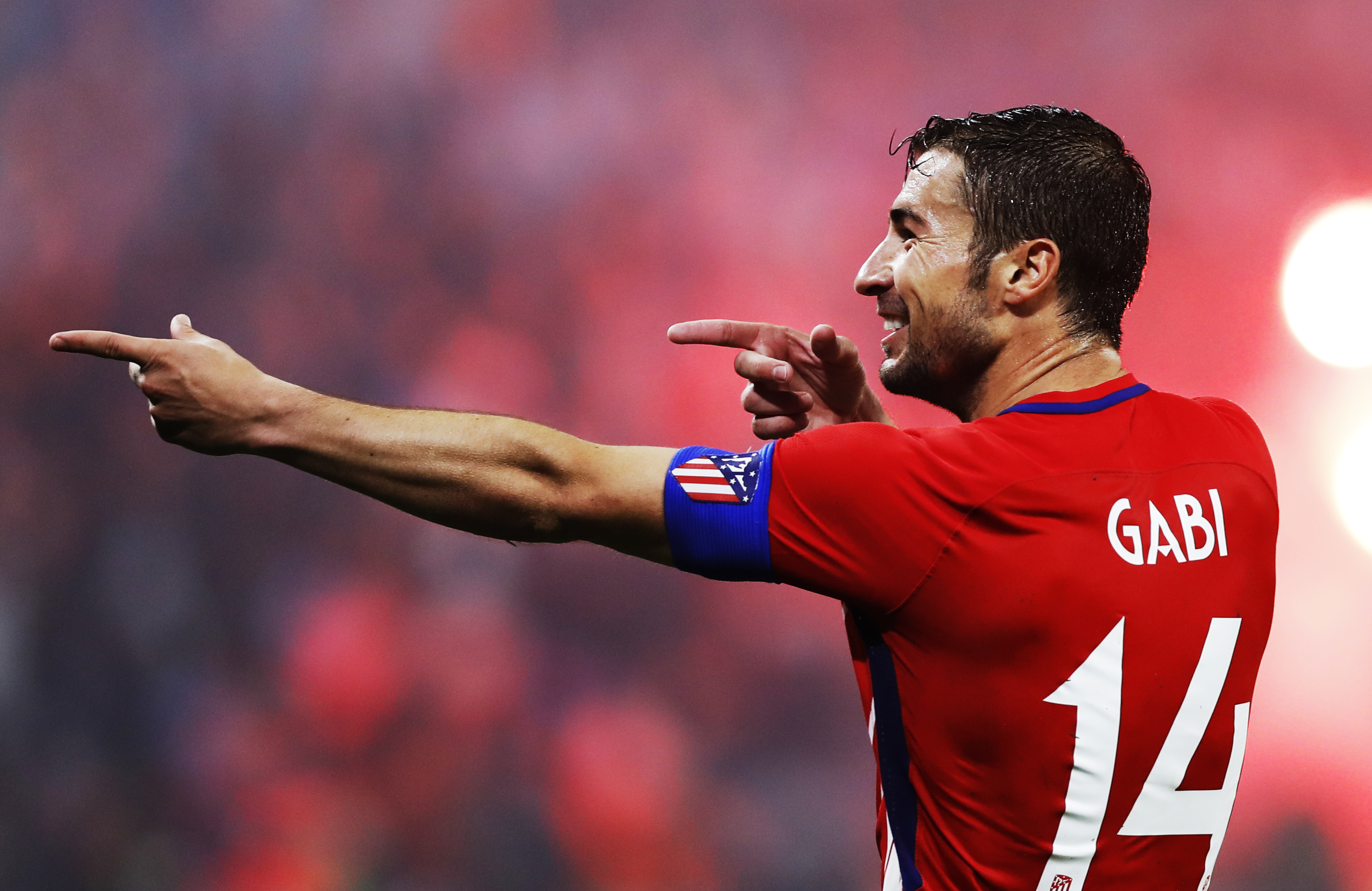 Gabi celebrates after scoring Atletico Madrid's third goal against Marseille in the 2018 Europa League final.