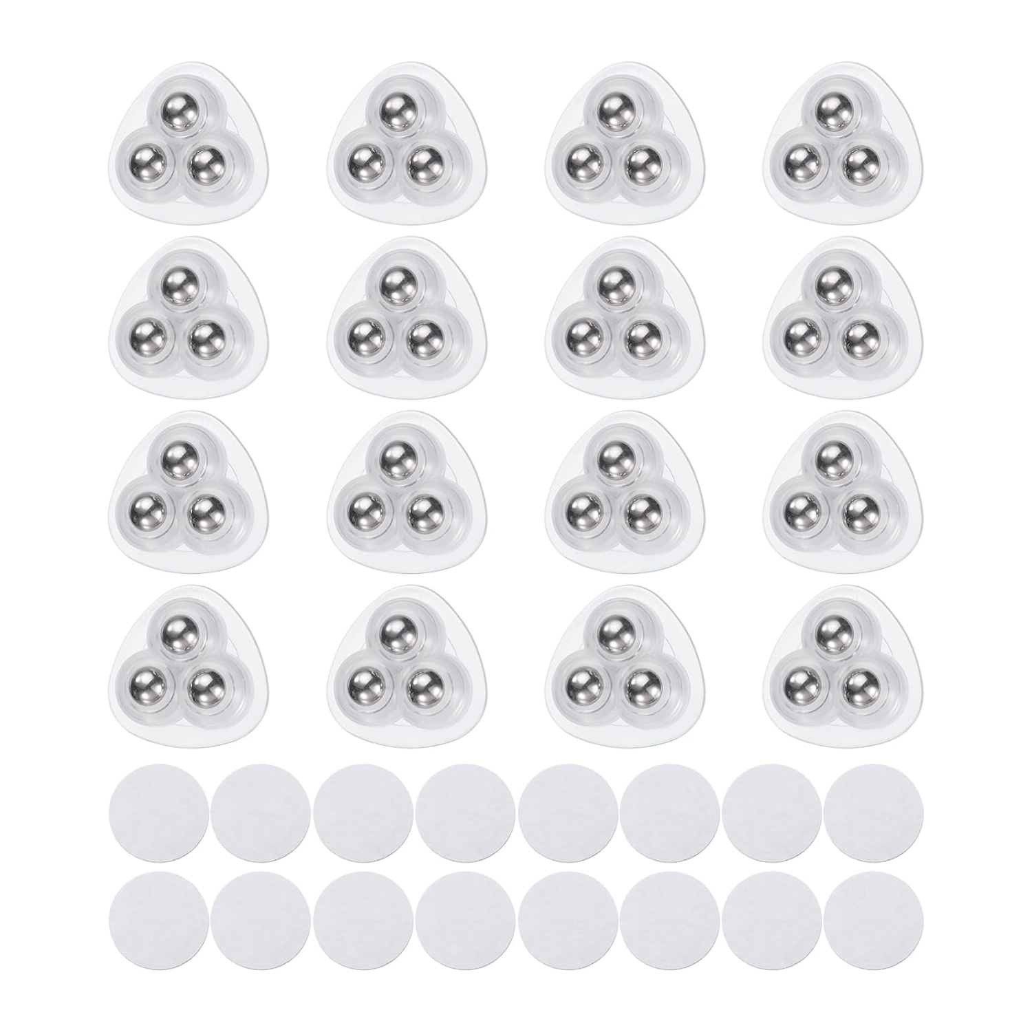 A pack of sixteen caster wheels with adhesives