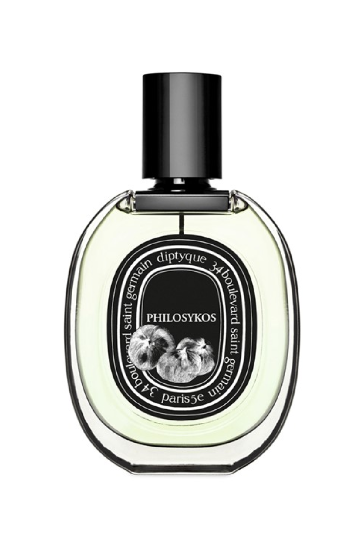 A bottle of Diptyque Philosykos perfume against a white background.