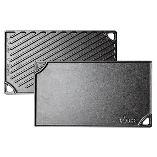 Lodge Reversible Cast Iron Grill/griddle Pan 16.75 X 9.5 - Pre-Seasoned Dual-Sided Double Burner for Bbq, Eggs, Pancakes, Burgers - Pfas Free Cookware - Flat Top Plate for Oven, Grill, &amp;amp; Campfire