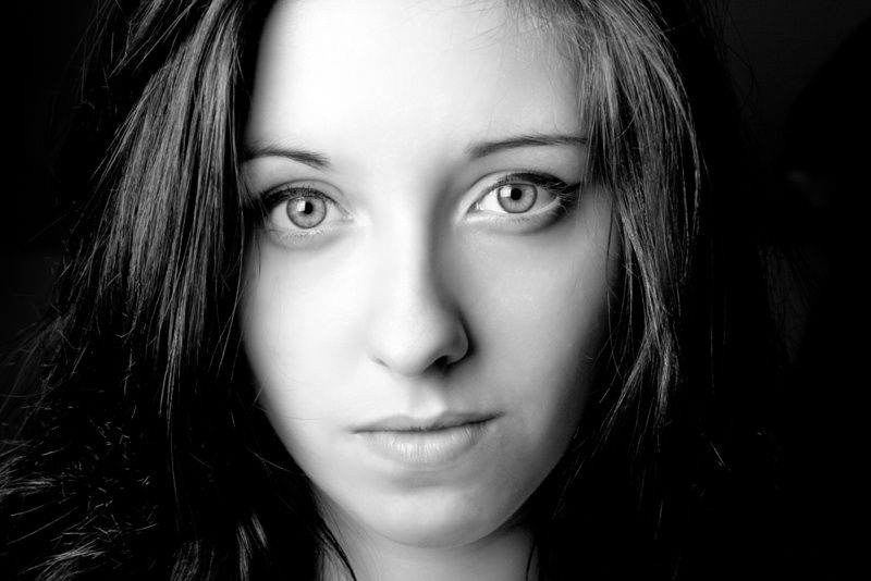 black and white portrait of sad young girl