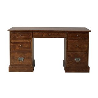 Garrat Chestnut Desk made with solid birch with antiqued brass effect knobs, handles and fittings