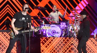 Mark Hoppus, Travis Barker, and Matt Skiba of Blink 182 perform during the 2017 Life is Beautiful Festival on September 22, 2017 in Las Vegas, Nevada.