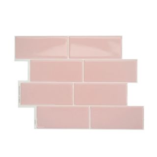 A slab of light pink subway tiles