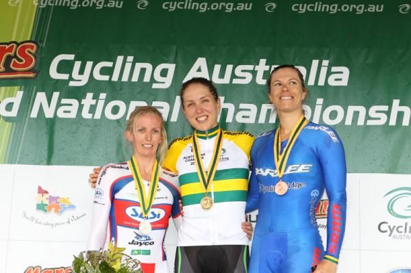 Taryn Heather (SASI), Shara Gillow (GreenEDGE-AIS) and Bridie O'Donnell (Victoria) on the podium