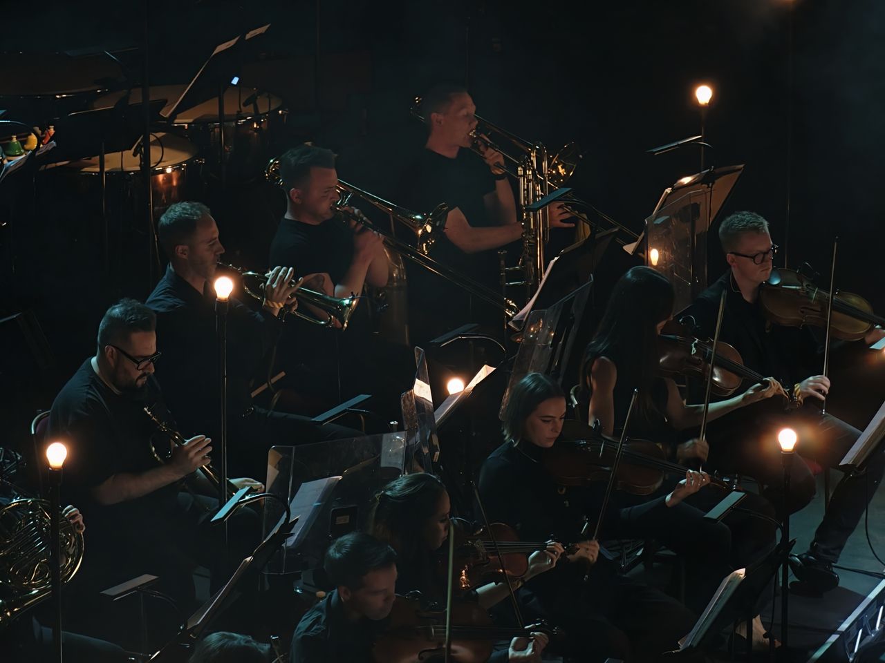 The brass section of an orchestra