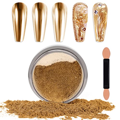 Laza Chrome Nail Powder Mirror Effect Metallic Dust Holographic Glitter Glazed Manicure Decoration Reflective Pigment for Diy Gel Polish Nail Art, Resin Craft, Gifts - Gold
