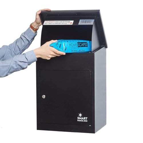 Smart Parcel Box Wall Mounted Parcel Box Outdoor, Medium Black Delivery Box, Secure, Durable Galvanised Steel Weatherproof, Lockable for Post, Multiple Letters &amp;amp; Large Package Drop
