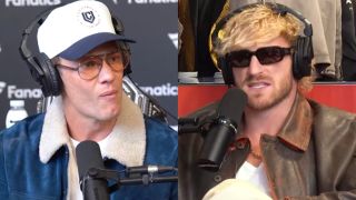 Tom Brady and Logan Paul split image
