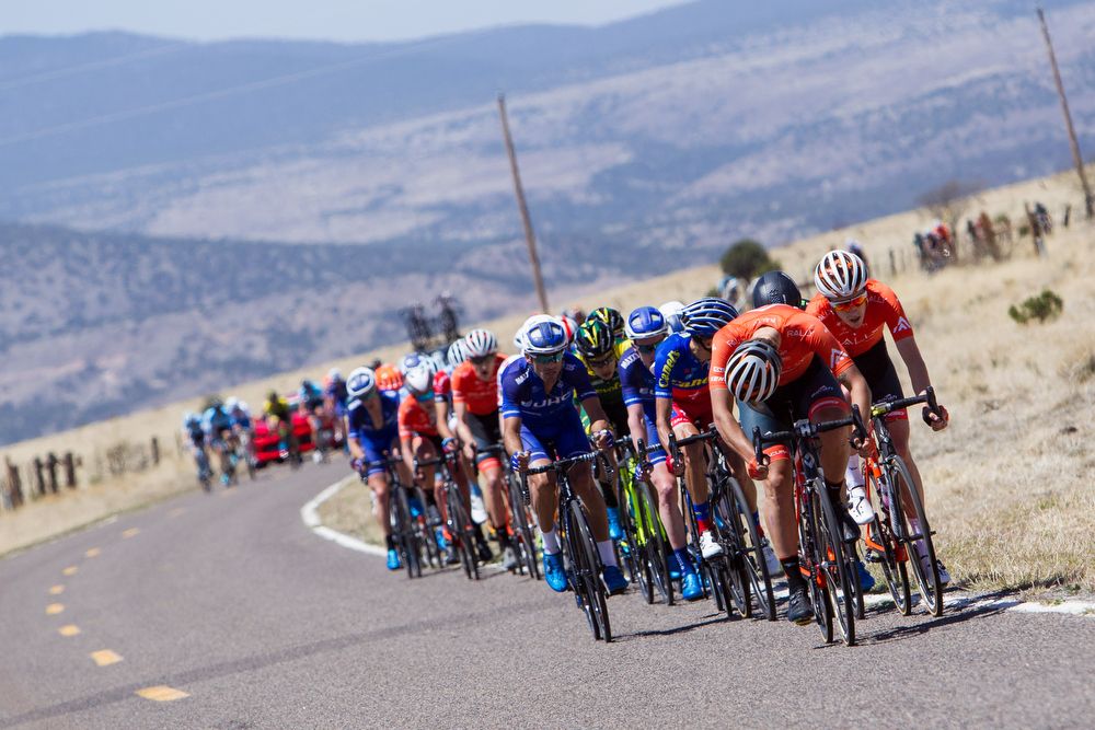 Rally riders work on the front to split the field on stage 1 of the Tour of The Gila on April 18, 2018 in Silver City,