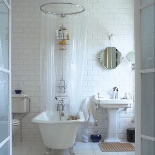 White tiled bathroom
