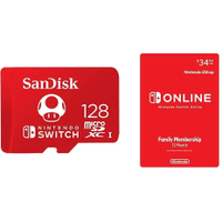 12-month Nintendo Switch Online Family membership | SanDisk 128GB memory card | $69.98