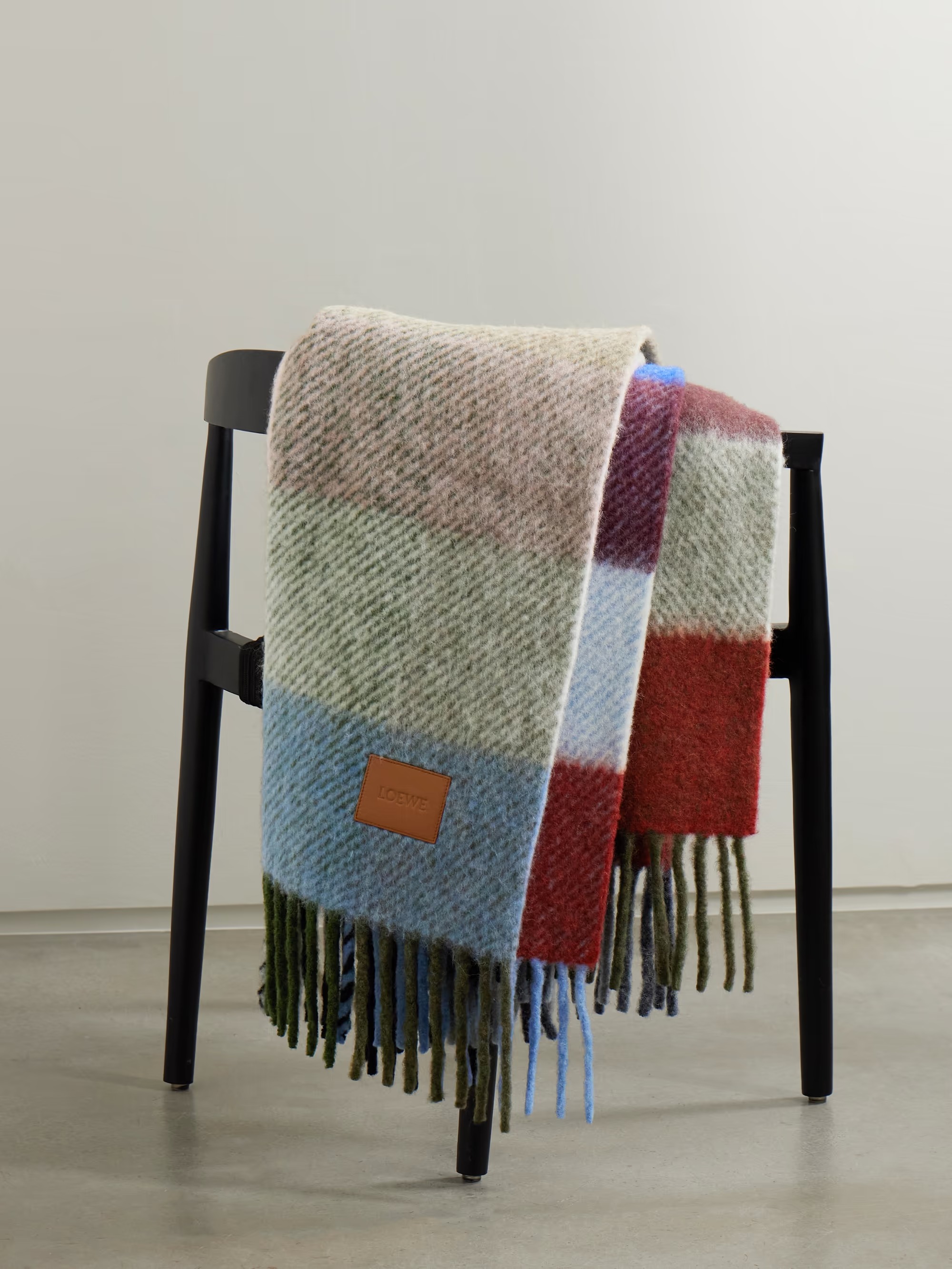 LOEWE, Fringed checked alpaca-blend blanket