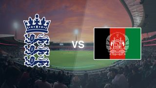 A cricket pitch with the England and Afghanistan logos on top, for the England vs Afghanistan live stream of the T20 World Cup