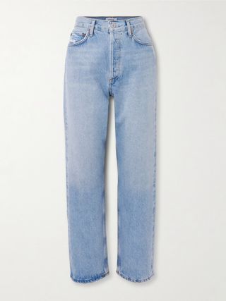 '90s distressed mid-rise straight-leg jeans