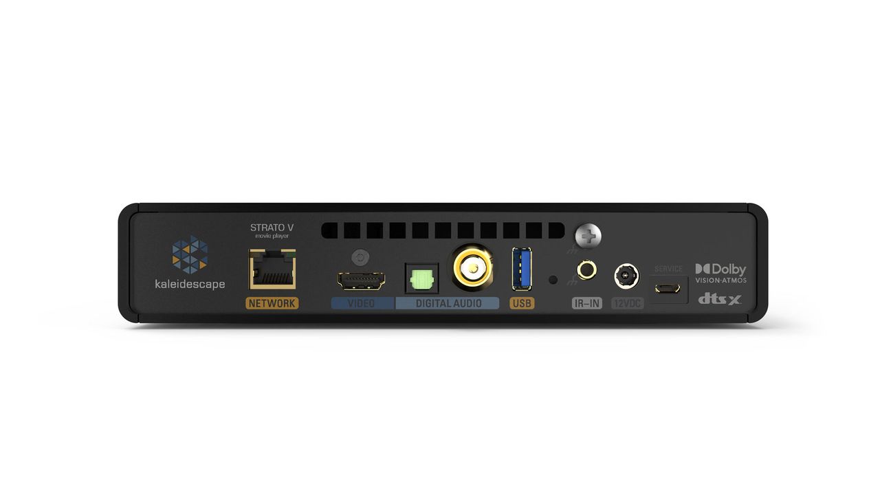 The Kaleidescape Strato V movie player on a white background