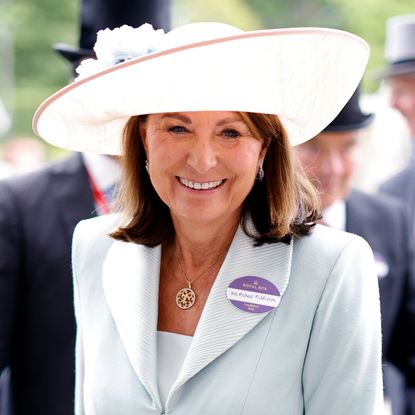 Carole Middleton carries her Emmy London bag to attend day 3 'Ladies Day' of Royal Ascot 2026 at Ascot Racecourse on June 18, 2026 in Ascot, England. 