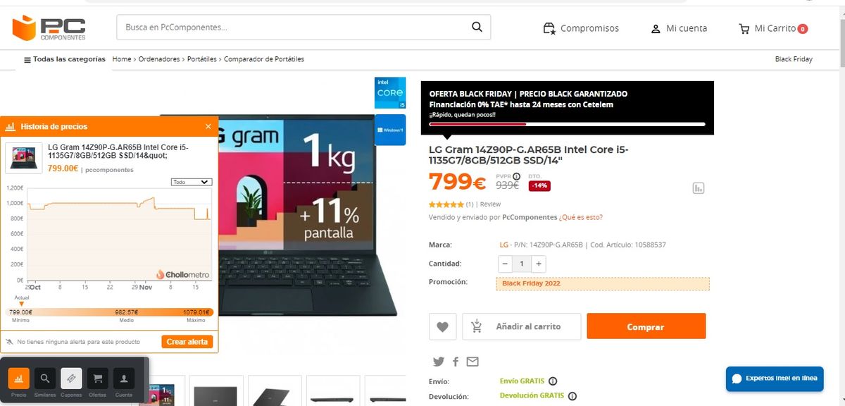 Consulta el historial de precios de un producto con Chollometro