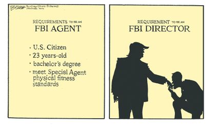 Political cartoon U.S. Comey hearing Trump loyalty FBI director