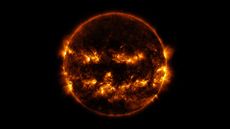 Active regions on the Sun combined to look something like a jack-o-lantern&rsquo;s face on Oct. 8, 2014.